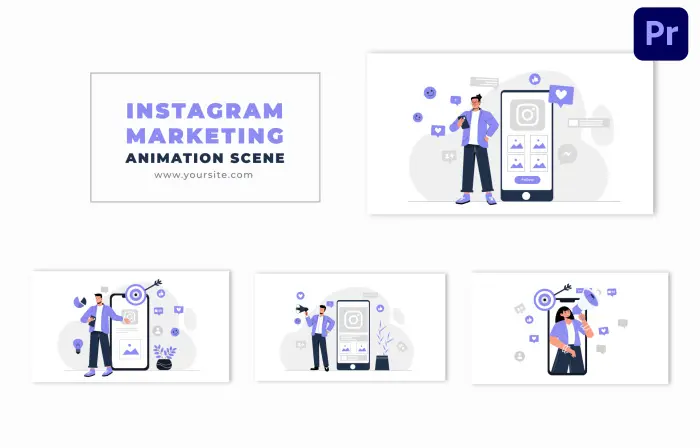 Instagram Marketing Trends Flat 2D Character Animation Scene